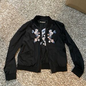 Madden Black Floral Embroidered Bomber Jacket